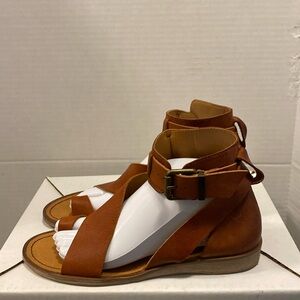 Free People Tan Soft Leather Boot Sandals